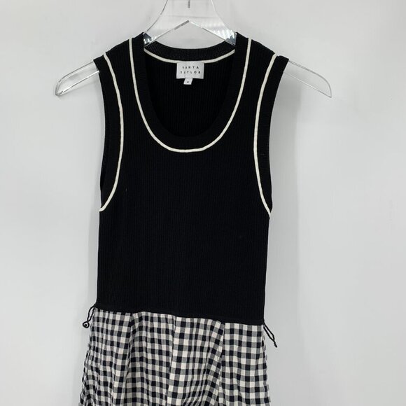 Tanya Taylor Devon midi dress black white gingham plaid check ribbed NO BELT M - Picture 3 of 5